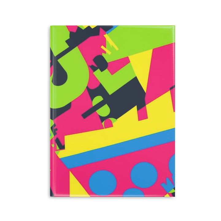 Hardcover Puffy Notebook – Neon Geometric Luxe, Customizable, A4/A5/B5