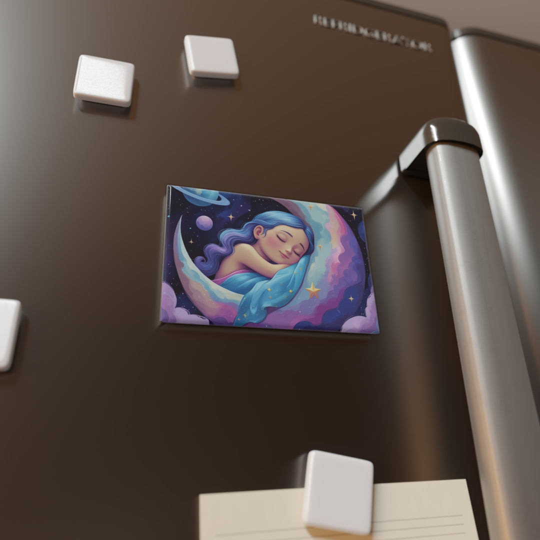 Dreamy Moon Girl Rectangle Button Magnet – Cute Celestial Decor (1/10 pcs)