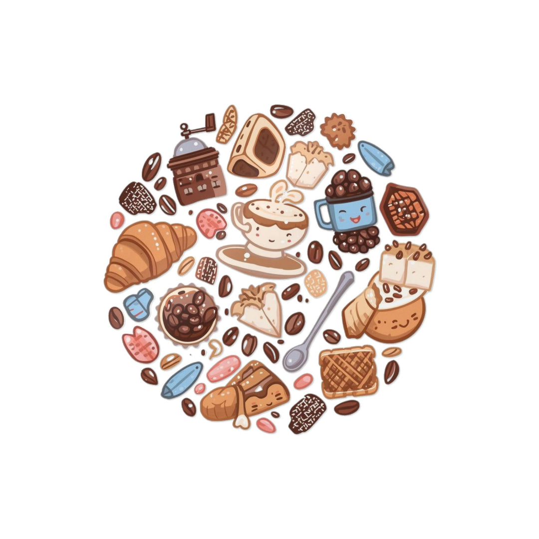 Whimsical Café Die-Cut DTF Stickers – Coffee & Dessert Cartoon Vibes