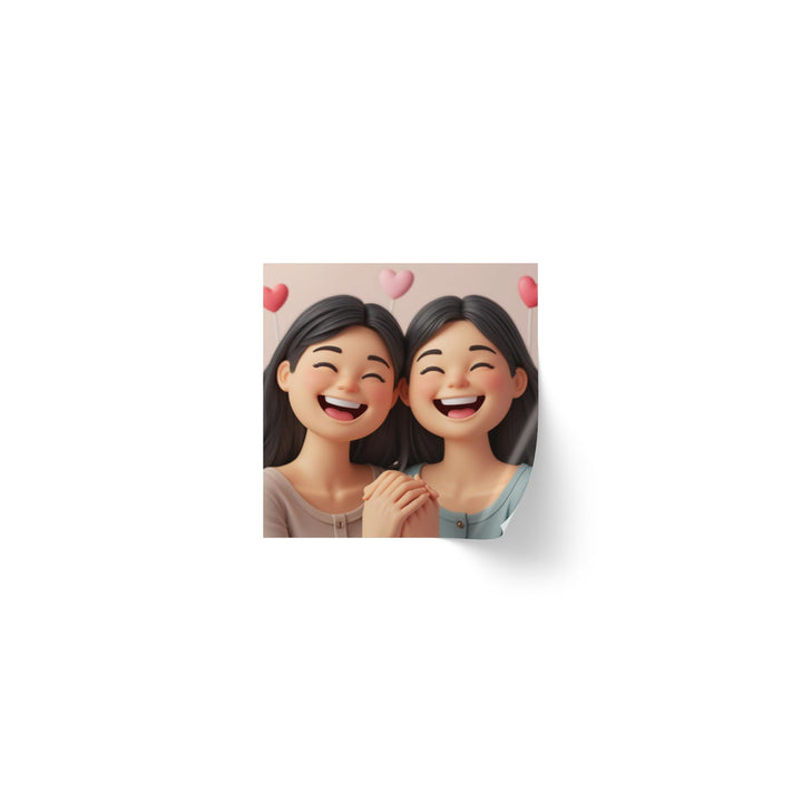 Joyful 3D Cartoon Girls Square Sticker Rolls – Cute, Durable Label Magic