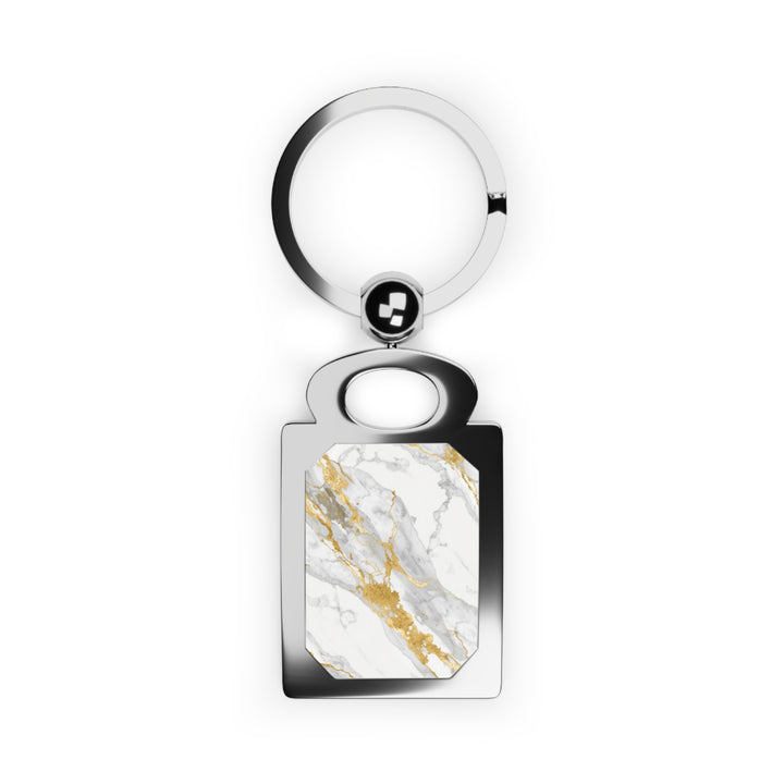 Custom Rectangle Photo Keyring – Elegant Marble & Gold, Trendy Keepsake