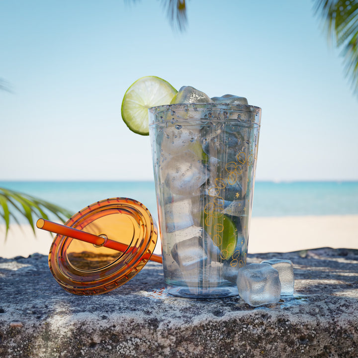 Sunsplash 16oz Coffee-Bean Tumbler with Straw – Stylish Café Vibes To-Go