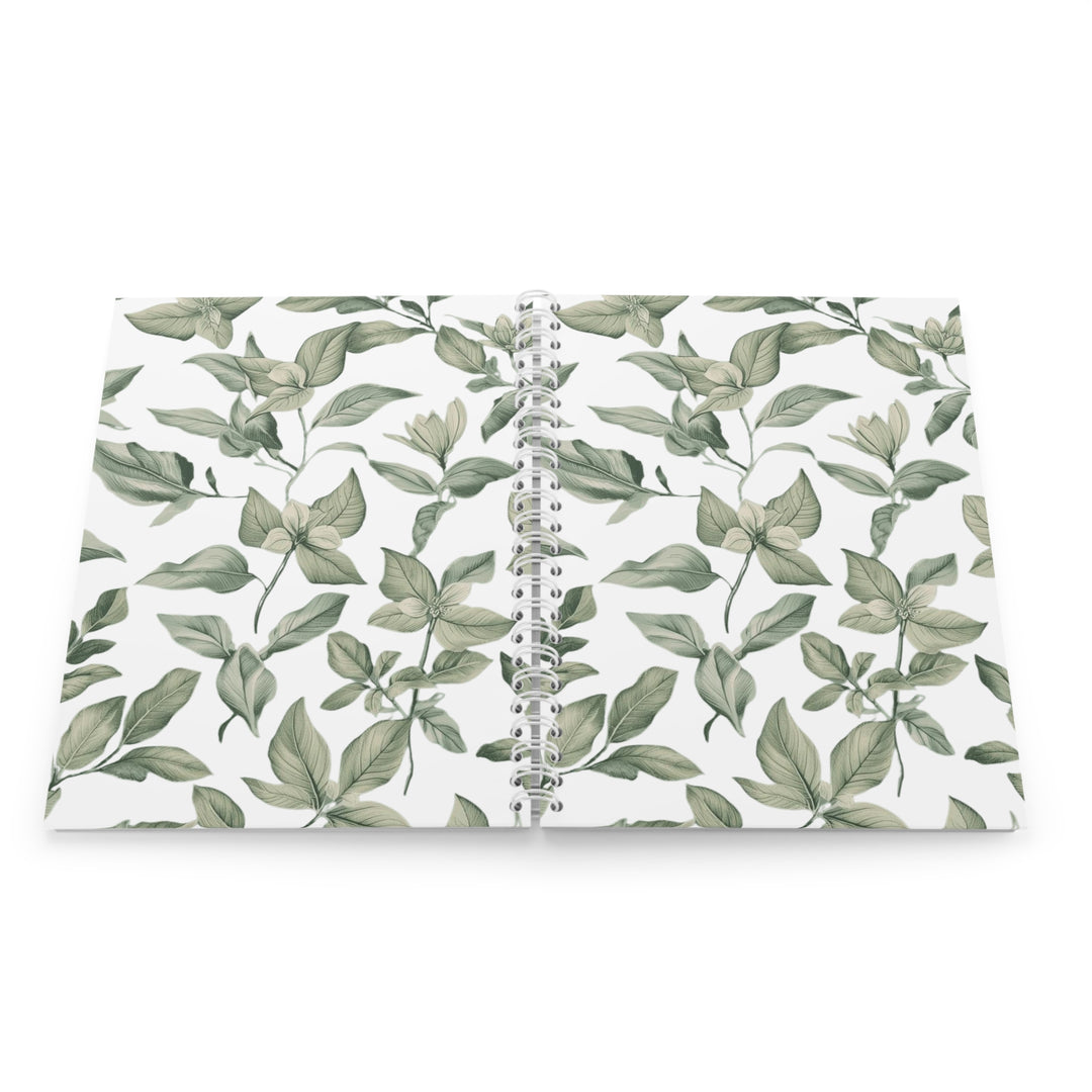 Custom Botanical Spiral Notebook – Elegant Green Leaf & Floral Design