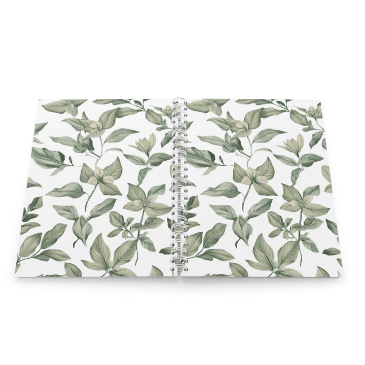 Custom Botanical Spiral Notebook – Elegant Green Leaf & Floral Design