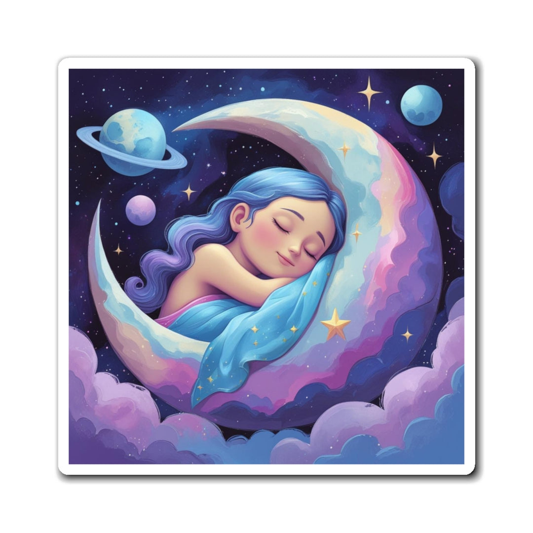 Sleepy Moon Girl Magnet – Dreamy Custom Decor for Home & Office