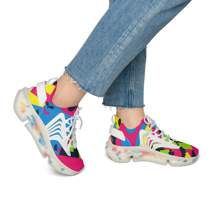 Women's Mesh Sneakers – Neon Abstract Street Style, Ultra Comfy, Modern