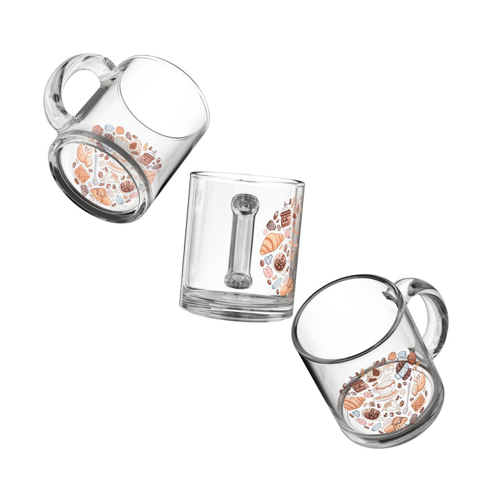 Whimsical Coffee & Pastry Glass Mug 10oz – Cute Café Cartoon Design