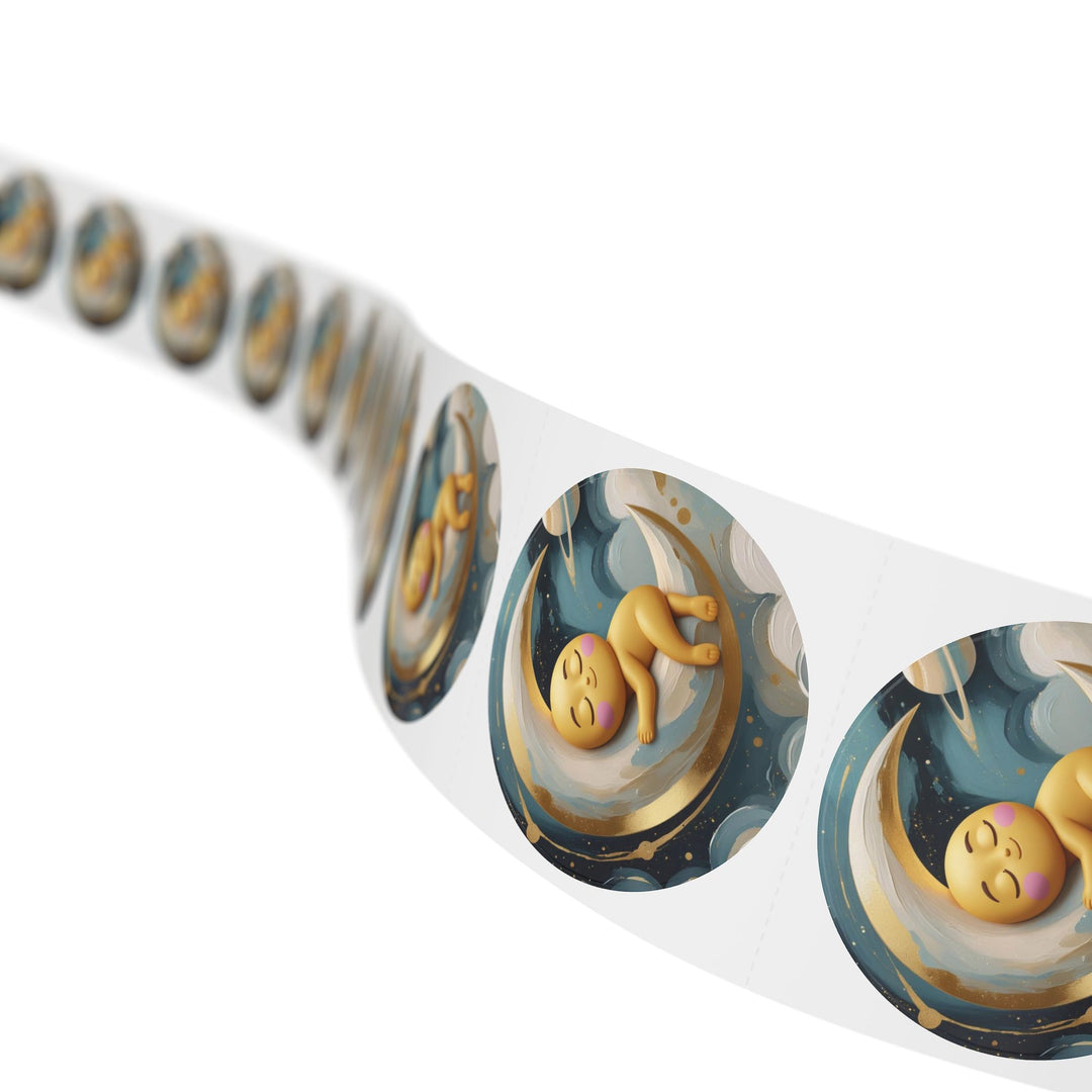 Celestial Baby Moon Round Sticker Label Rolls – Durable, Cute & Glossy