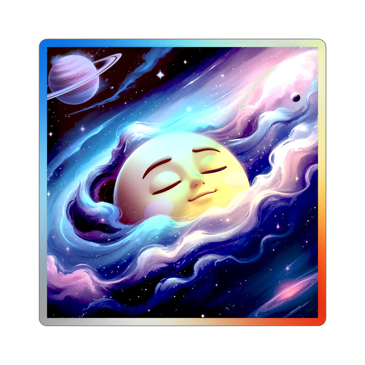 Dreamy Galaxy Holographic Die-Cut Sticker – Cute Moon & Cosmic Vibes