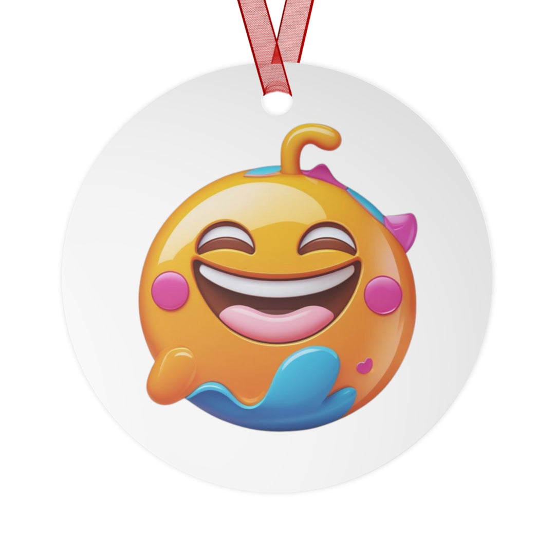 Joyful Emoji Glossy Metal Ornament – Customizable, Durable & Trendy Décor