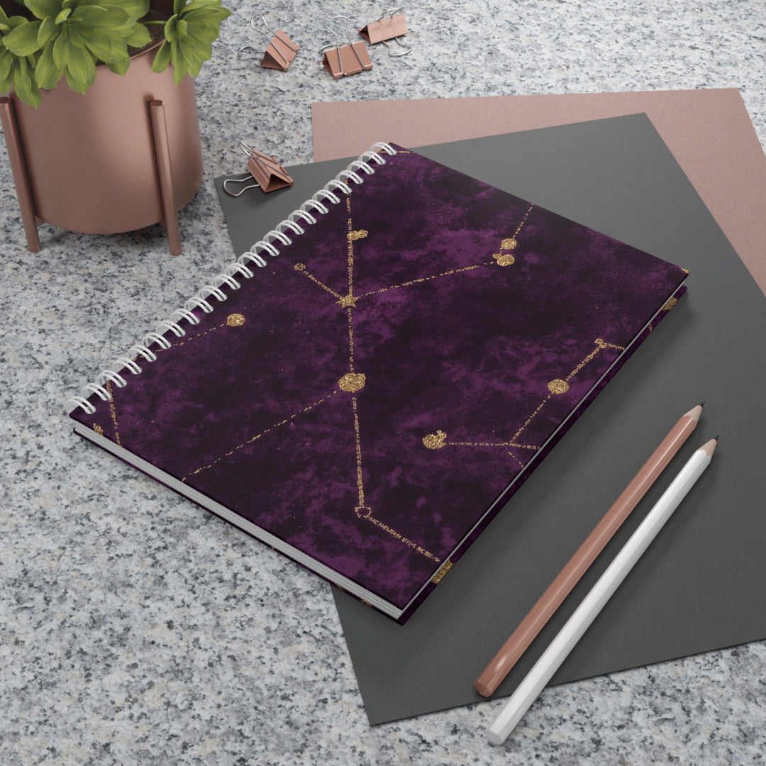 Celestial Gold Constellation Custom Spiral Notebook – Purple Velvet Chic