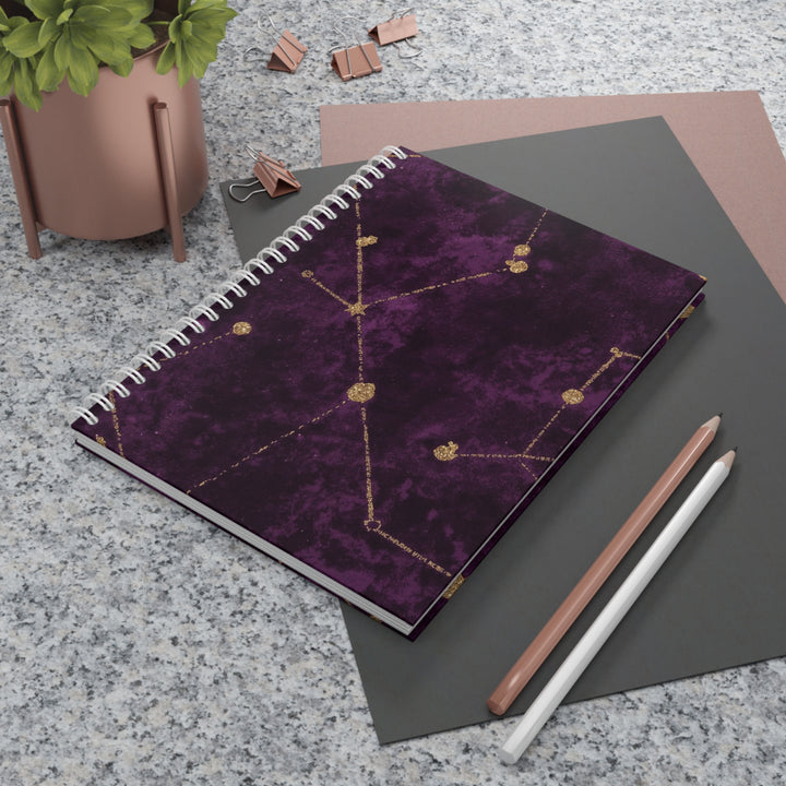 Celestial Gold Constellation Custom Spiral Notebook – Purple Velvet Chic
