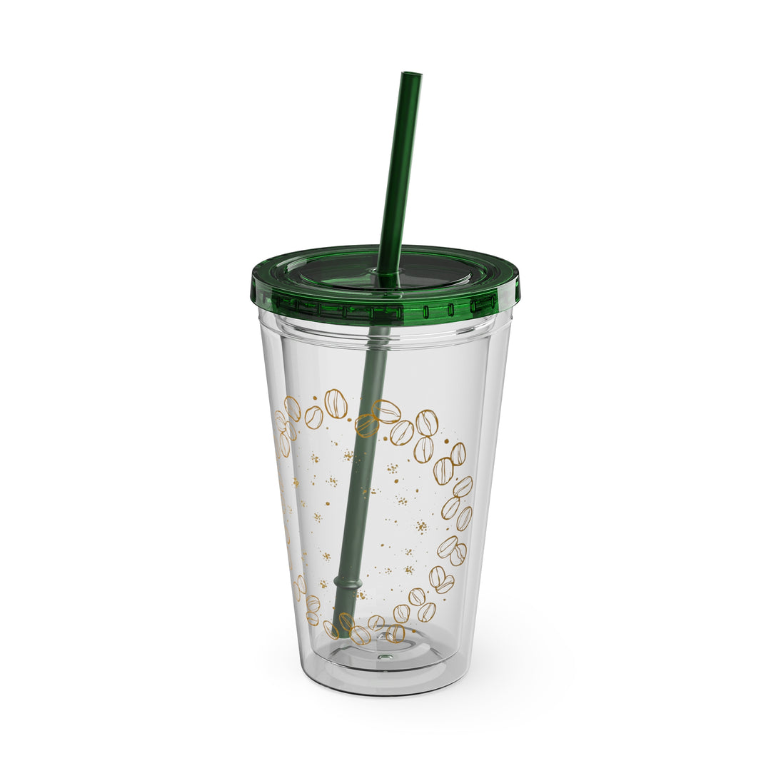 Sunsplash 16oz Coffee-Bean Tumbler with Straw – Stylish Café Vibes To-Go