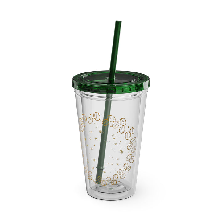 Sunsplash 16oz Coffee-Bean Tumbler with Straw – Stylish Café Vibes To-Go
