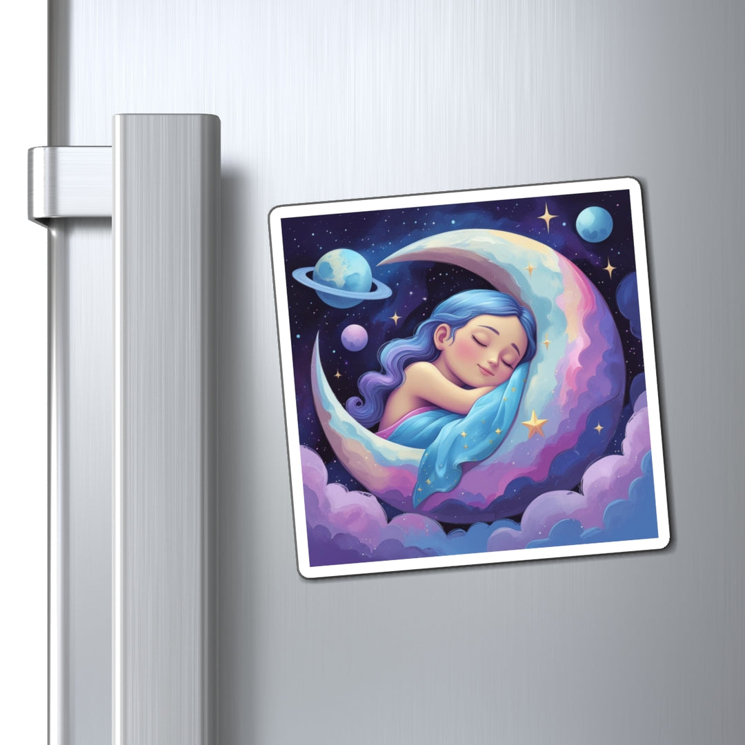 Sleepy Moon Girl Magnet – Dreamy Custom Decor for Home & Office