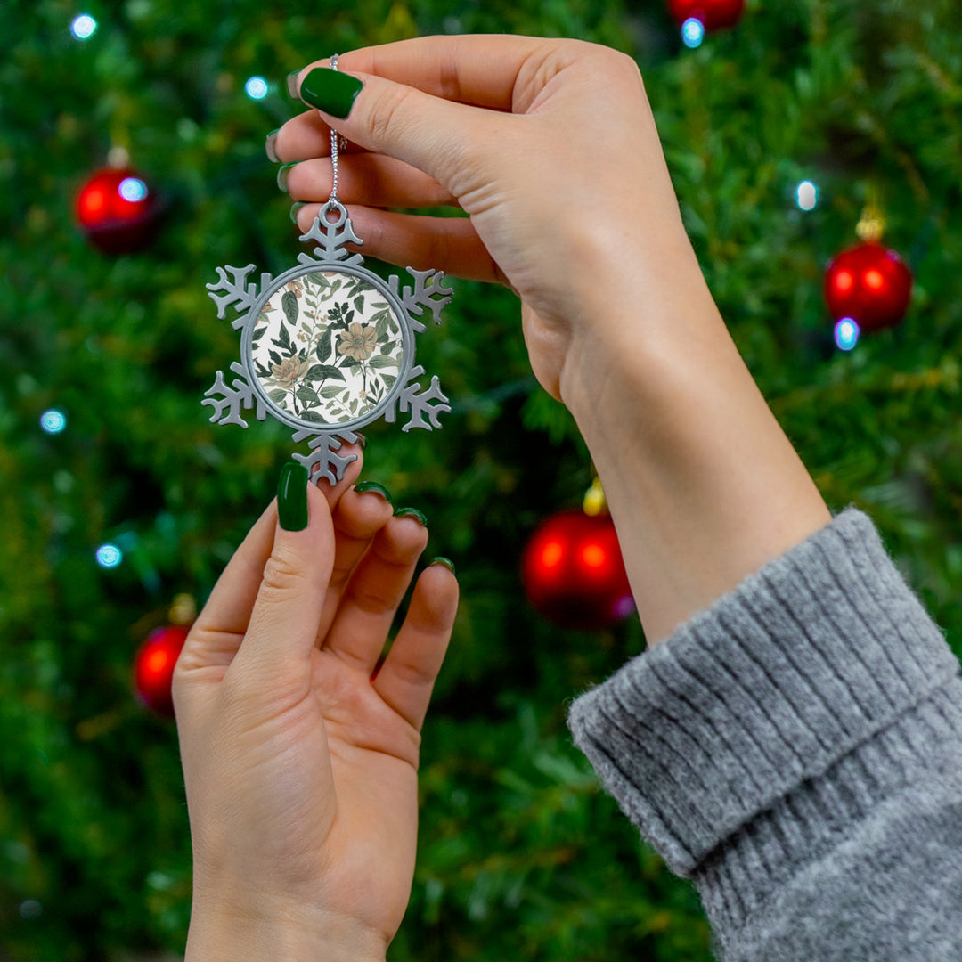 Custom Pewter Snowflake Ornament – Handcrafted Floral Botanical Holiday Gift