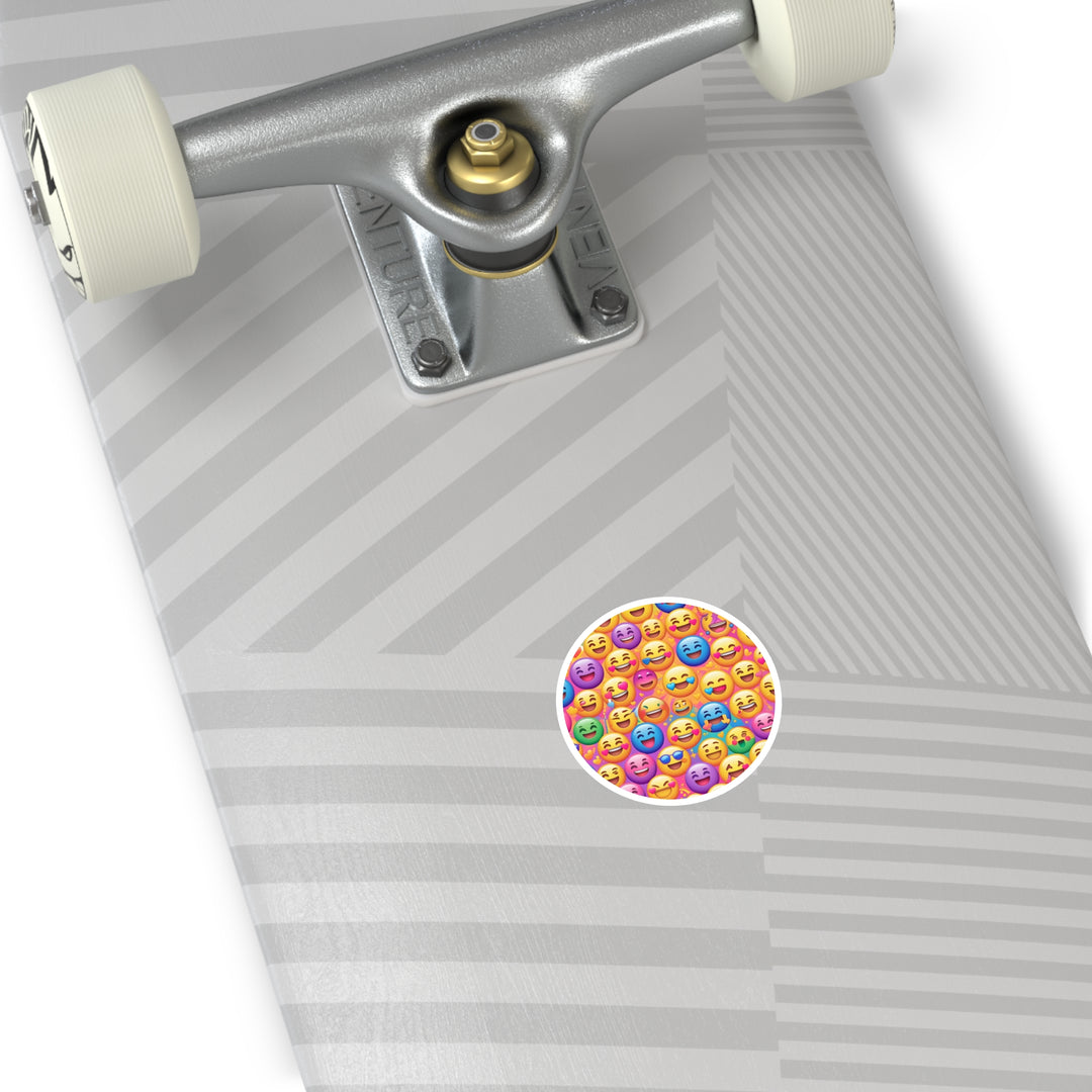 Cheerful Emoji Round Sticker – Waterproof, Fun Vinyl for Indoors/Outdoors