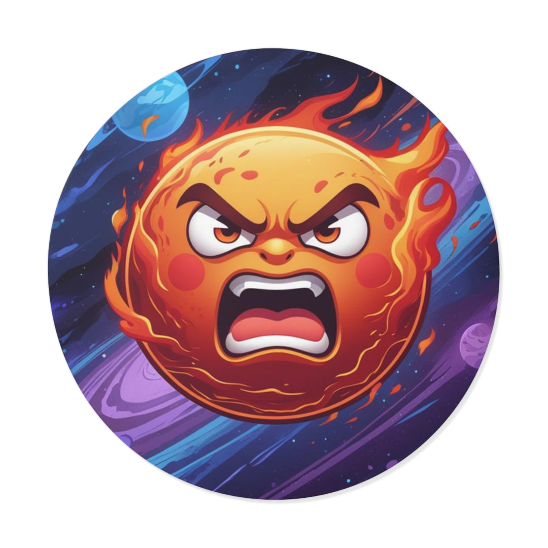 Fiery Cosmic Sun Custom Round Vinyl Sticker – Trendy, Waterproof & Bold