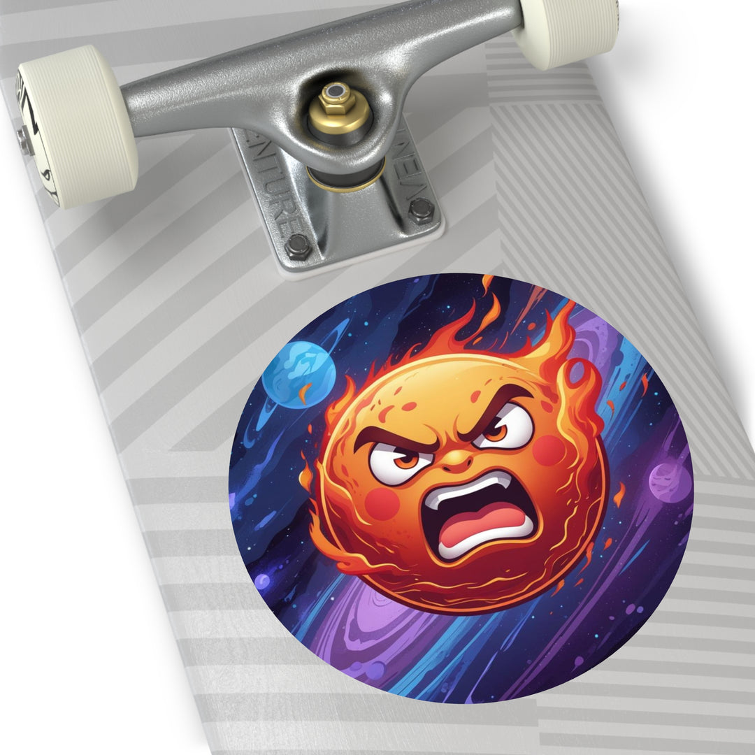 Fiery Cosmic Sun Custom Round Vinyl Sticker – Trendy, Waterproof & Bold