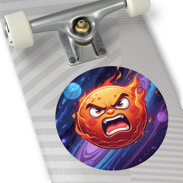 Fiery Cosmic Sun Custom Round Vinyl Sticker – Trendy, Waterproof & Bold
