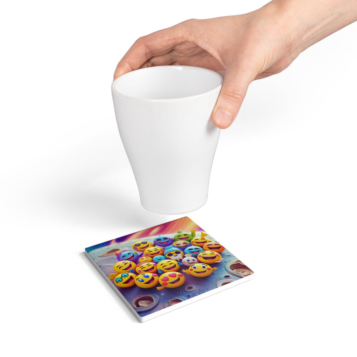 Emoji Galaxy Ceramic Coaster – Fun Cartoon Art, Non-Slip, Table Protection