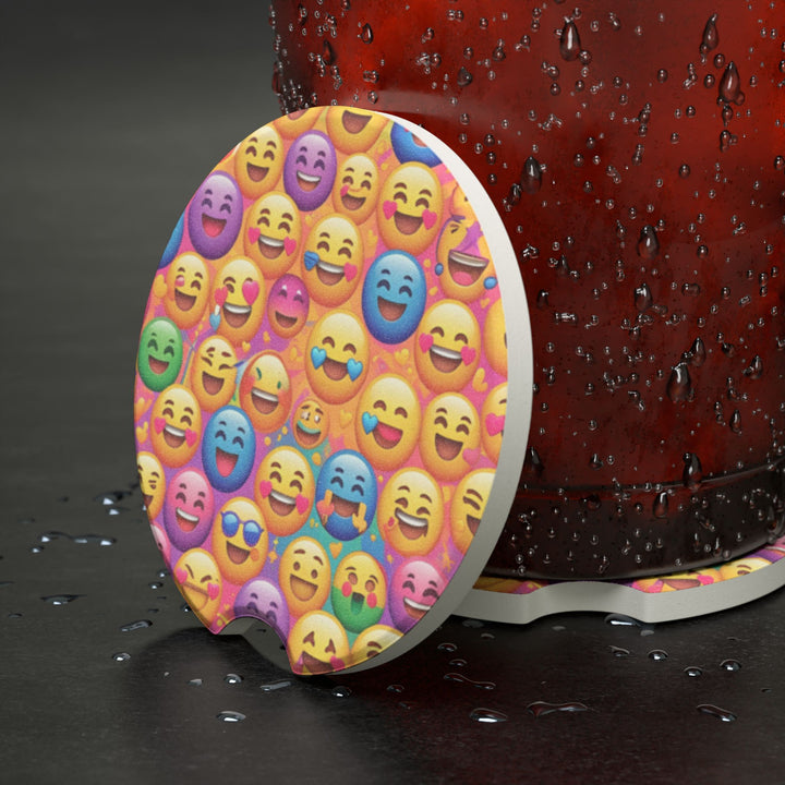 Joyful Emoji Soapstone Car Coaster – Absorbent, Fun & Unique Car Decor