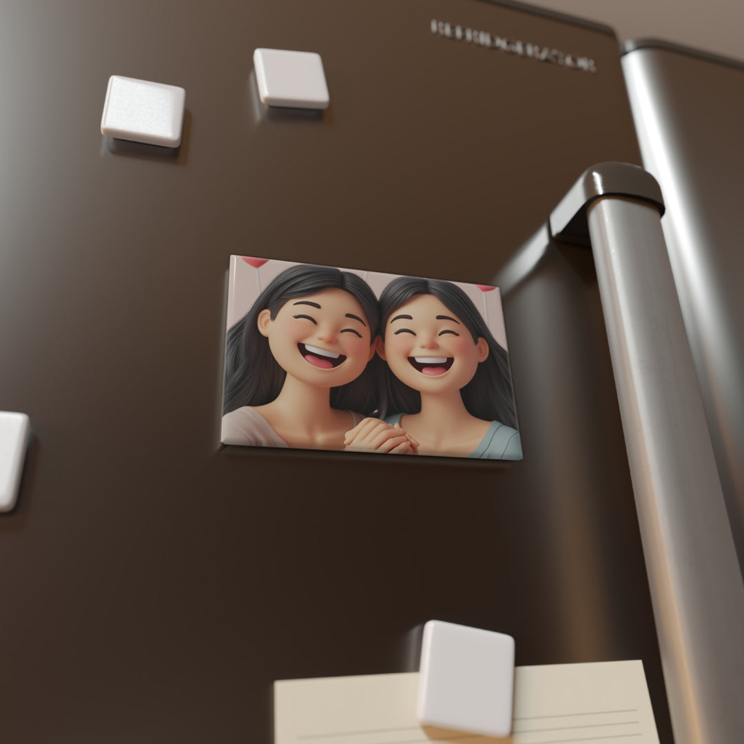 Smiling Girls Rectangle Button Magnet – Cute 3D Friendship Decor (1/10 pcs)
