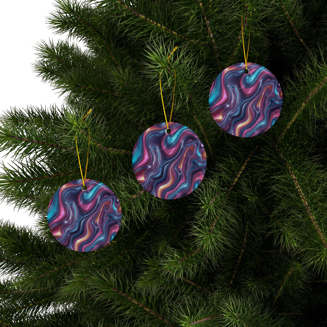 Custom Double-Sided Ceramic Ornaments – Iridescent Swirl Modern Decor