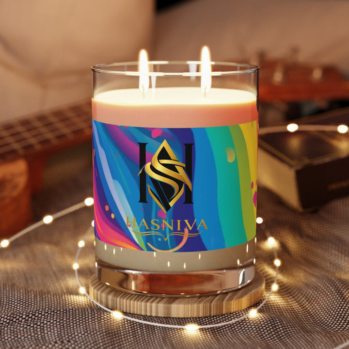 Artful Rainbow Waves 11oz Scented Soy Candle – Vibrant Modern Luxe Decor