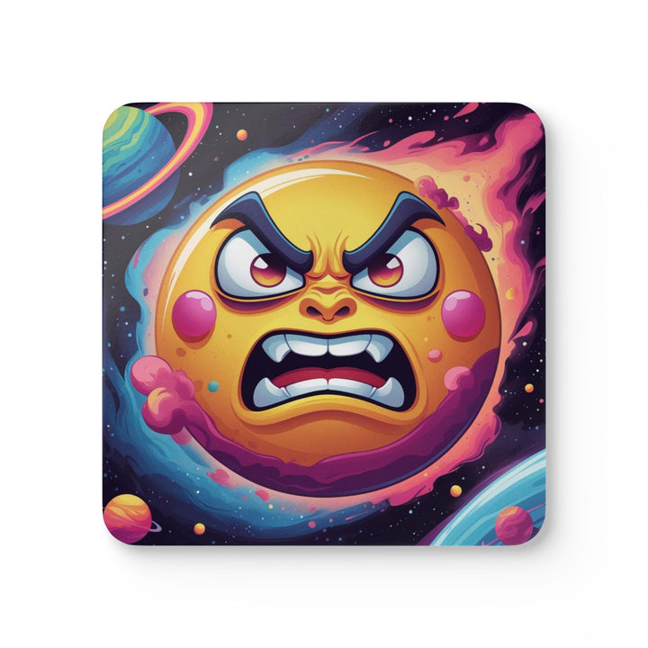 Angry Sun Space Corkwood Coaster Set – Fun Cosmic Decor, Eco & Stylish!
