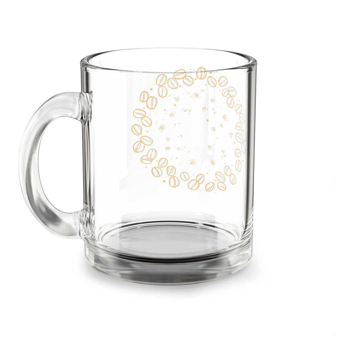 10oz Glass Coffee Mug – Artistic Coffee Beans, Chic Black & Gold Design