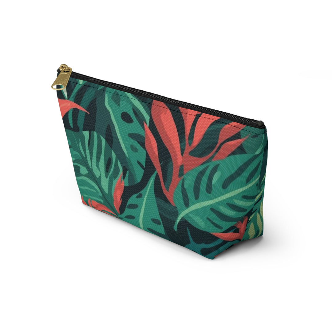 Chic T-Bottom Accessory Pouch – Tropical Leaf Pattern, Travel & Makeup Bag