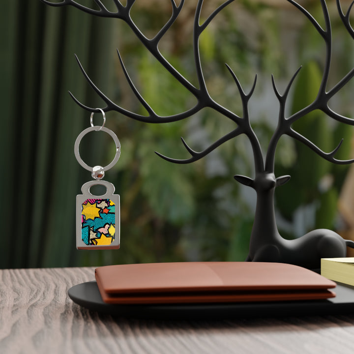 Retro Pop Art Rectangle Photo Keyring – Custom Comic Book Design Gift