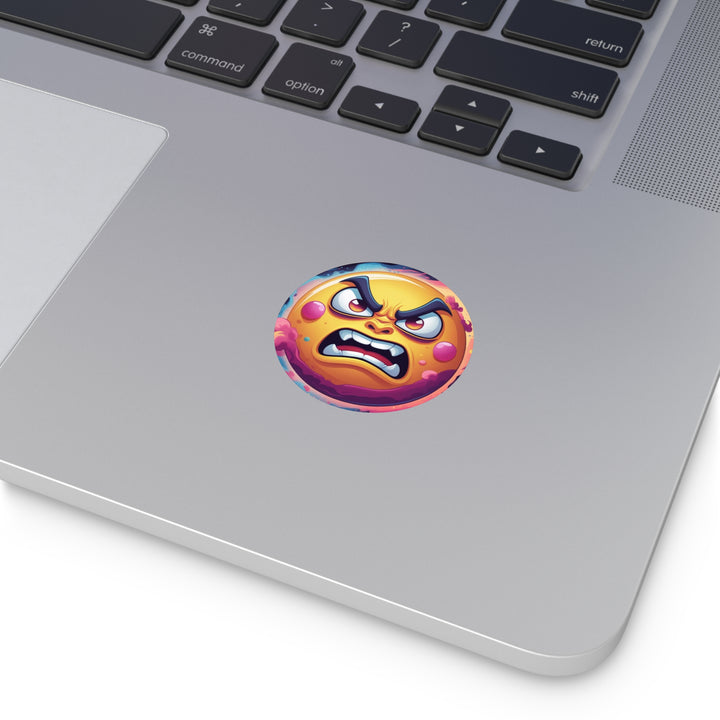 Custom Round Vinyl Sticker – Bold Angry Sun Space Theme, Waterproof & Trendy