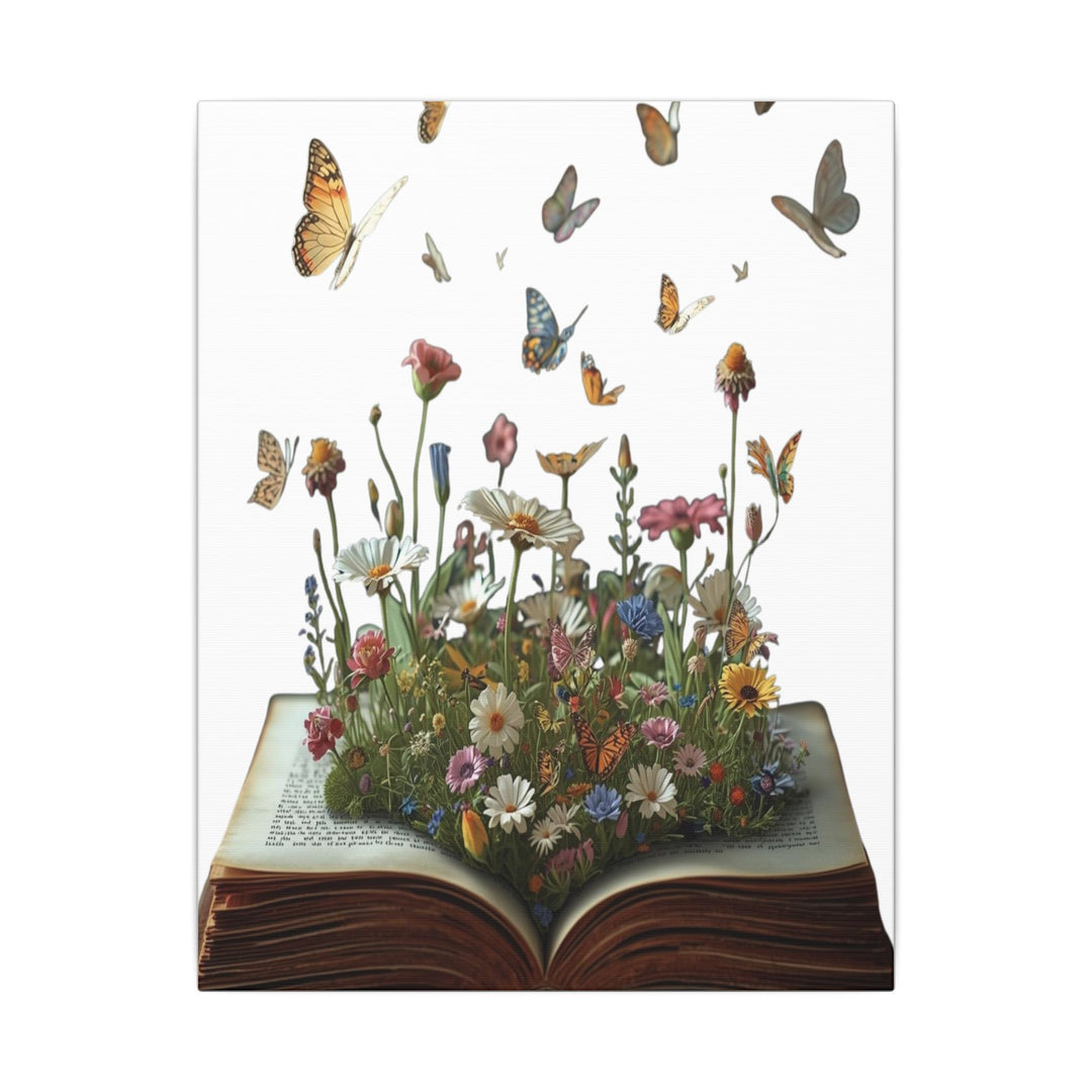 Magical Pop-Up Book Matte Canvas – Whimsical Wildflowers & Butterflies Art