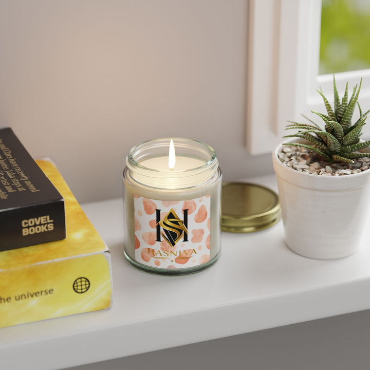 Hand-Poured Coconut Apricot Scented Candle – Artistic Watercolor, 4oz/9oz