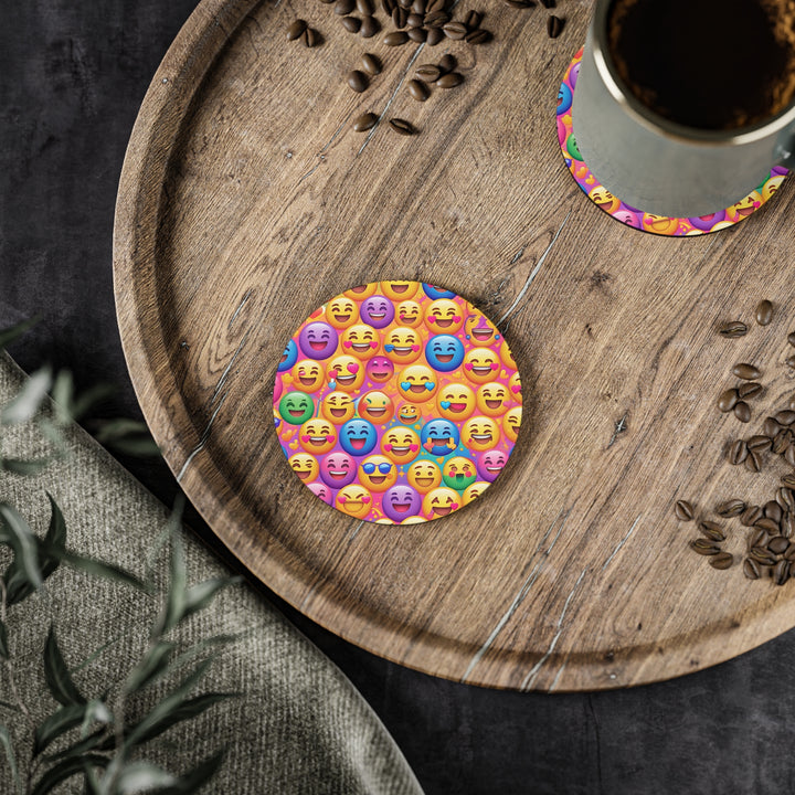Cheerful Emoji Pattern Coasters – Vibrant, Durable, Fun Table Decor Set