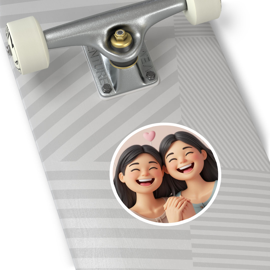 Joyful Friendship 3D Cartoon Round Sticker – Waterproof, Cute & Durable
