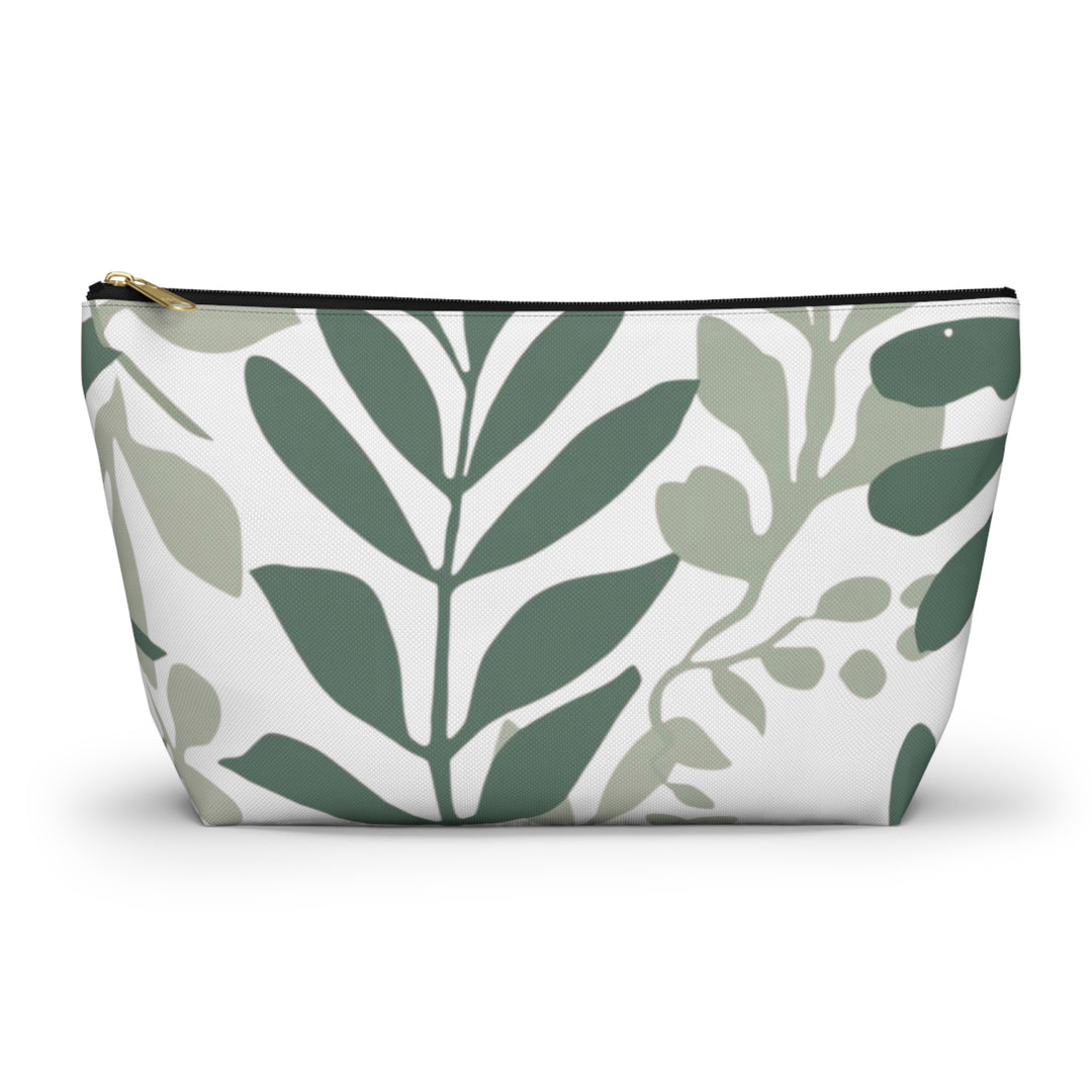Leafy Green Botanical T-Bottom Accessory Pouch – Chic, Modern Organizer