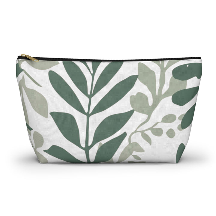 Leafy Green Botanical T-Bottom Accessory Pouch – Chic, Modern Organizer