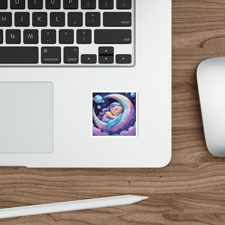 Dreamy Moon Girl Custom Die-Cut Sticker – Celestial Night Art Vinyl