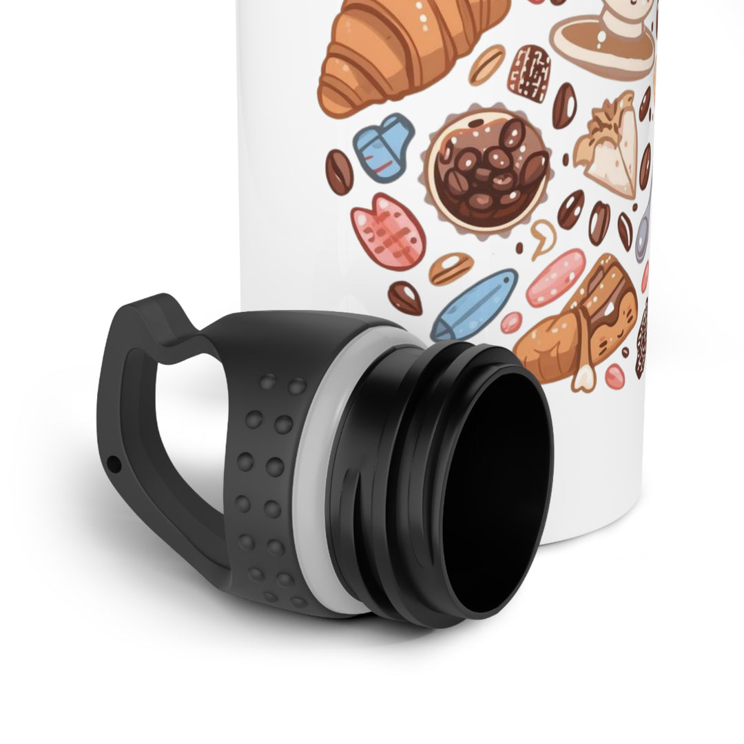 Whimsical Café Cartoon 20oz Stainless Steel Water Bottle – Cute & Insulated