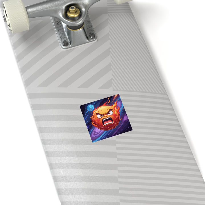 Fiery Cosmic Angry Sun Laminate Square Sticker – Bold, Durable, Vibrant!