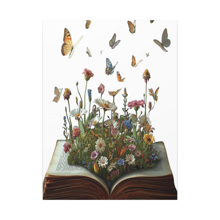Magical Pop-Up Book Matte Canvas – Whimsical Wildflowers & Butterflies Art