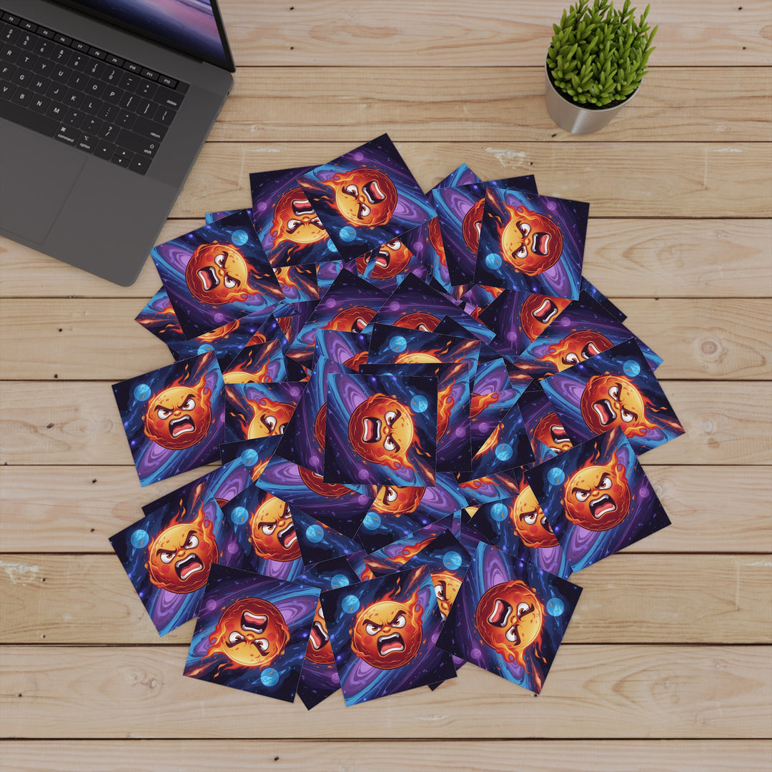 Fiery Cosmic Angry Sun Laminate Square Sticker – Bold, Durable, Vibrant!