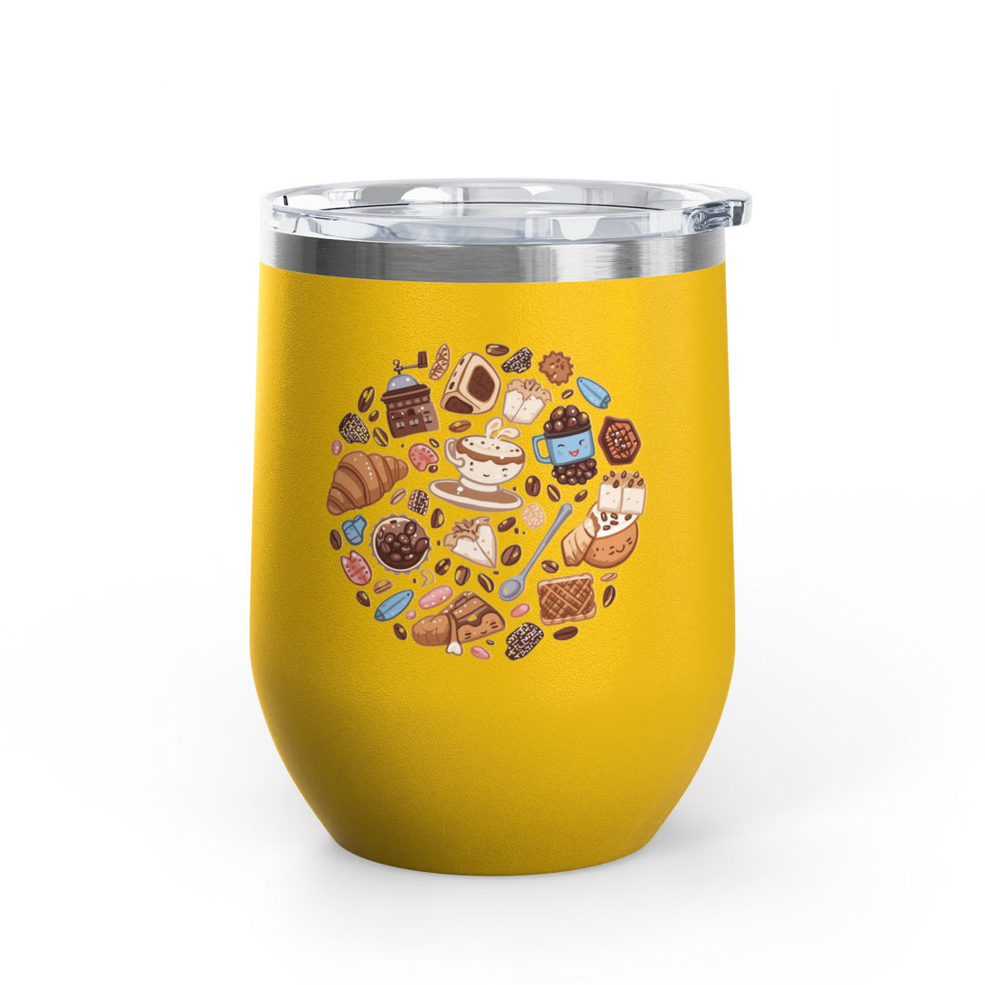 Whimsical Café 12oz Stainless Steel Wine Tumbler – Cartoon Coffee & Sweets