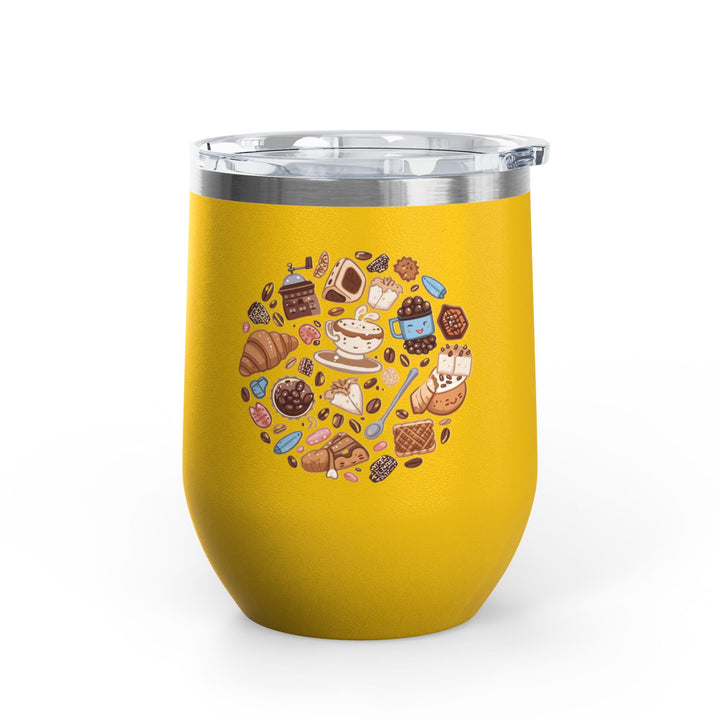 Whimsical Café 12oz Stainless Steel Wine Tumbler – Cartoon Coffee & Sweets
