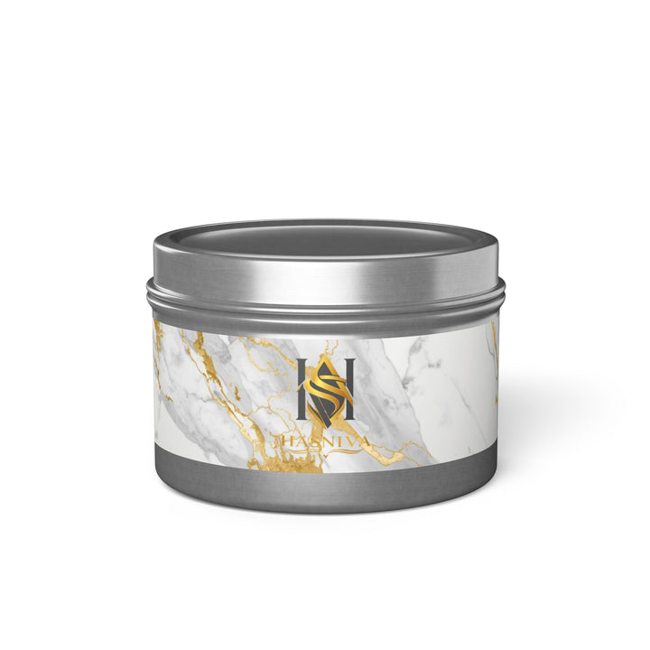 Marble Luxe Hand-Poured Tin Candle – Custom Scents, Glam Gold Accent