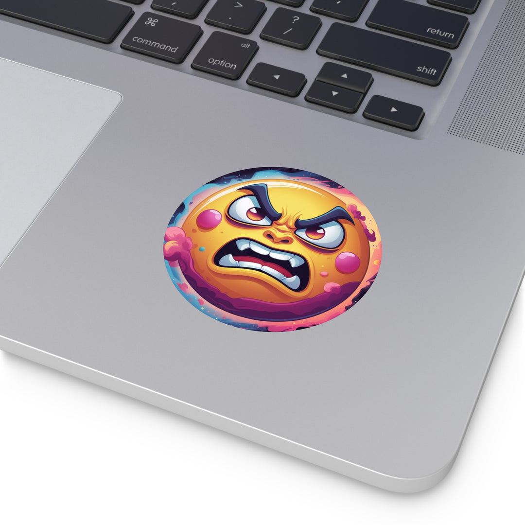 Custom Round Vinyl Sticker – Bold Angry Sun Space Theme, Waterproof & Trendy