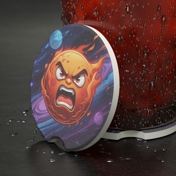 Fiery Sun Soapstone Car Coaster – Cosmic Cartoon, Absorbent & Stylish